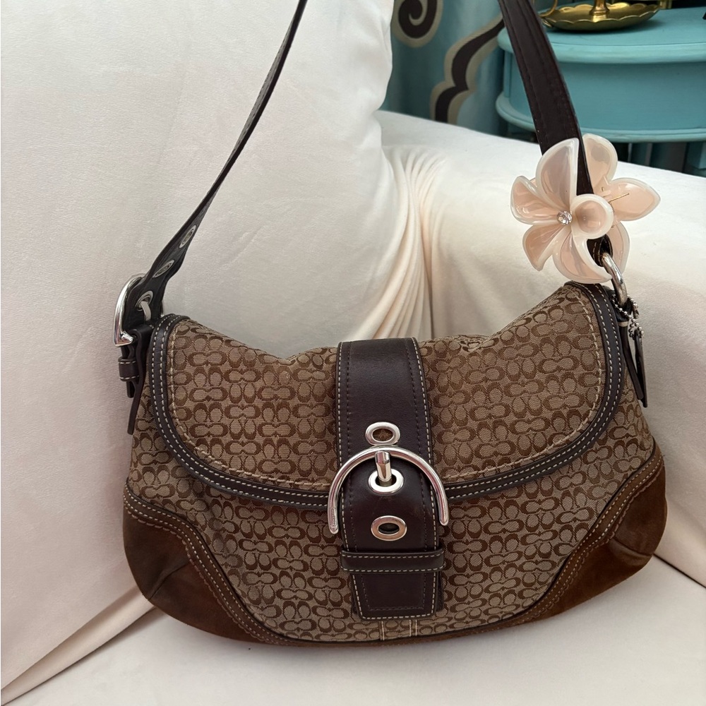 Coach Tan and Brown Signature Shoulder Bag